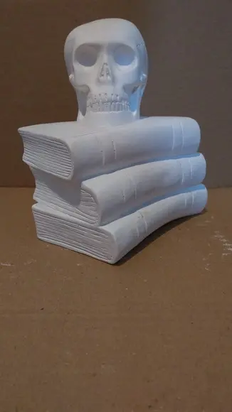 Escultura Cranio no Livro Caveira em Cima do Livro Gesso Cru
