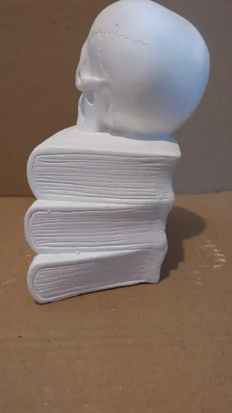 Escultura Cranio no Livro Caveira em Cima do Livro Gesso Cru