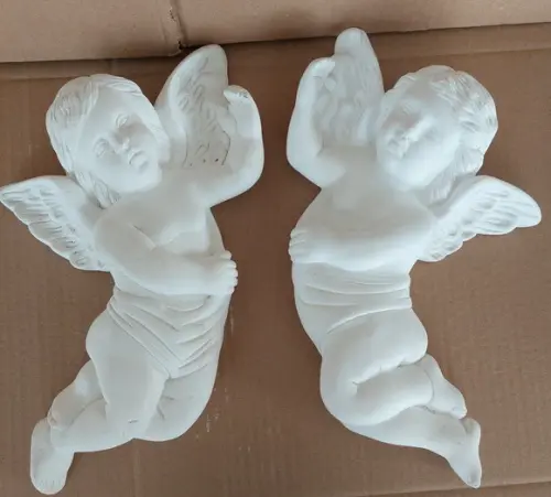 Escultura de Par de Anjos Gordos de Parede para Pintar