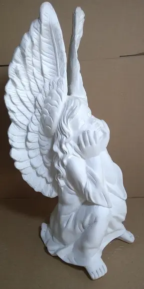 Escultura Fada Pensativa Imagem Anjo Pensando em Gesso Cru