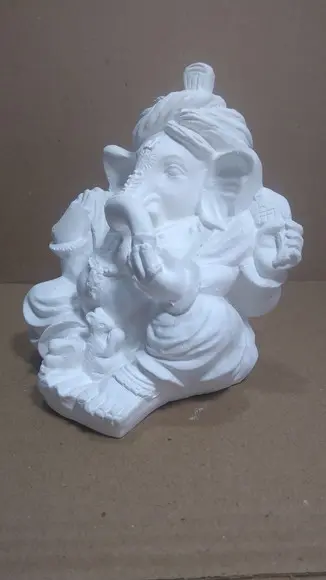 Escultura Ganesha Imagem Estátua Ganesh C/turbante Gesso Cru