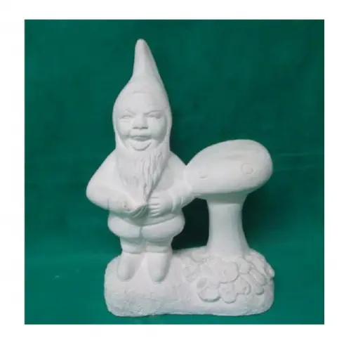Escultura Gnomo Cogumelo em Gesso Cru para Pintar