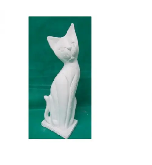 Escultura Gato Flor Imagem em Gesso Cru para Pintar