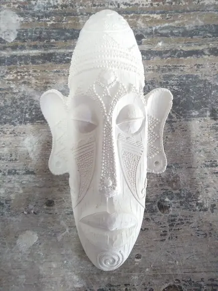 Escultura Mascara de Ogum Imagem em Gesso Cru