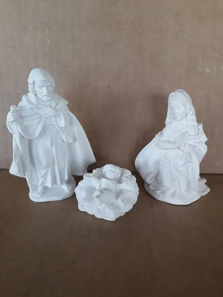 Escultura Presépio de 3 Peças Imagem em Gesso para Pintar