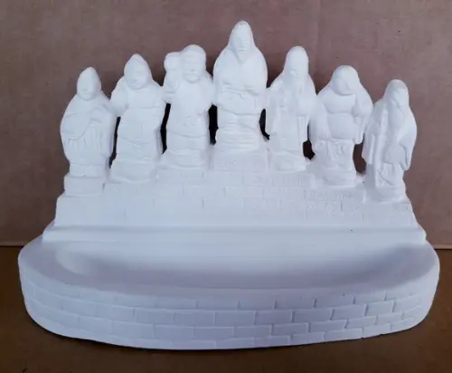 Escultura Samurais na Fonte Imagem em Gesso Cru para Pintar