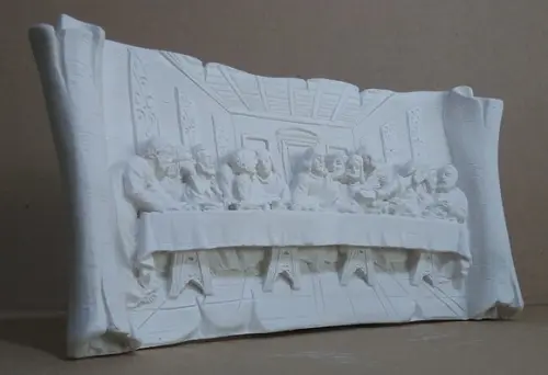 Escultura Santa Ceia Pergaminho de Mesa em Gesso Cru
