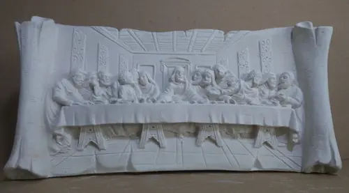 Escultura Santa Ceia Pergaminho de Mesa em Gesso Cru