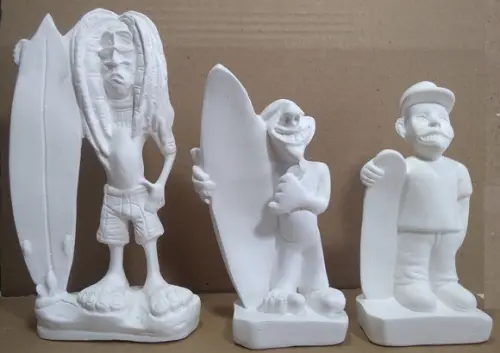 Escultura Surfista Reggae + Menino c/ Prancha + Esqueitista