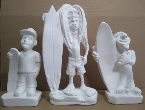 Escultura Surfista Reggae + Menino c/ Prancha + Esqueitista