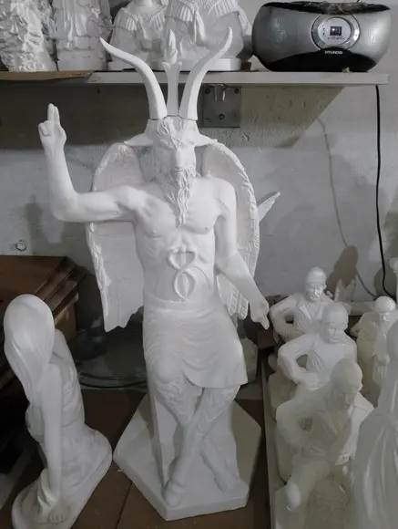 Imagem Baphomet Exu Belzebu Escultura Bafomé em Gesso Cru 80