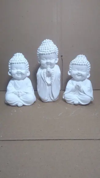 Imagem Buda Escultura Trio de Buda 3 Peças em Gesso Cru