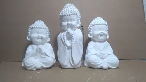 Imagem Buda Escultura Trio de Buda 3 Peças em Gesso Cru