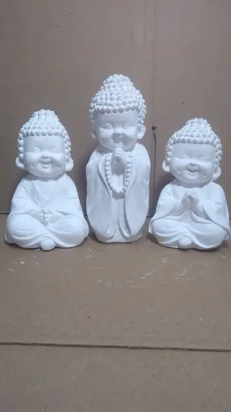Imagem Buda Escultura Trio de Buda 3 Peças em Gesso Cru