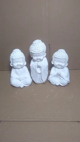 Imagem Buda Escultura Trio de Buda 3 Peças em Gesso Cru