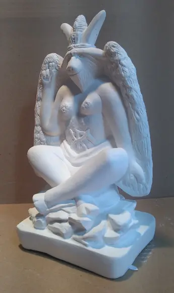 Imagem Exu Belzebu Escultura Bafomé Baphomet Gesso Cru Nova