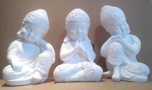 Imagem Monge Pensativo Buda Escultura Kit C/3 Monges Dourado