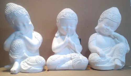 Imagem Monge Pensativo Buda Escultura Kit C/3 Monges Dourado