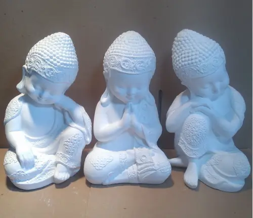 Imagem Monge Pensativo Buda Escultura Kit C/3 Monges Dourado