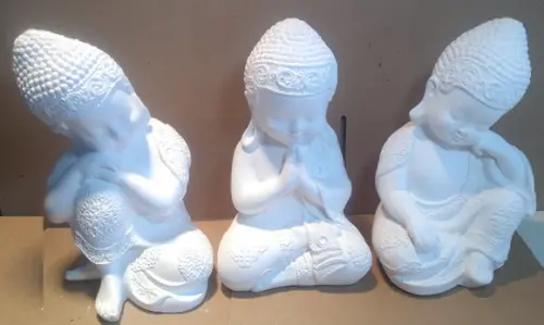 Imagem Monge Pensativo Buda Escultura Kit C/3 Monges Dourado