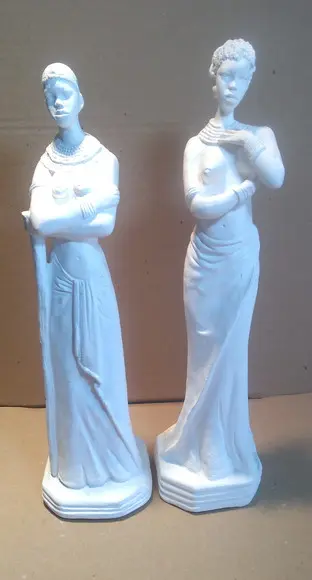 Imagem Negra Africana Ébano e com Cajado Kit 2 Esculturas
