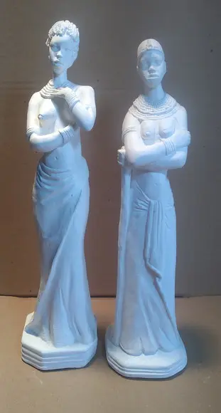 Imagem Negra Africana Ébano e com Cajado Kit 2 Esculturas