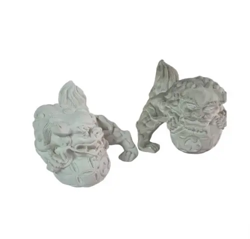 Leões Chineses Imagem Par de Leão Chinês em Gesso Cru