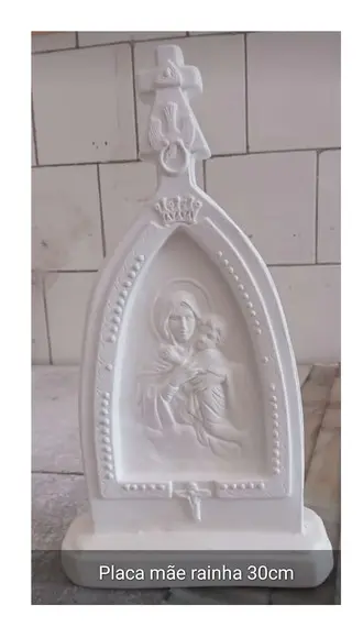 Mãe Rainha Imagem Mãe Rainha Placa de Mesa em Gesso Cru 30cm