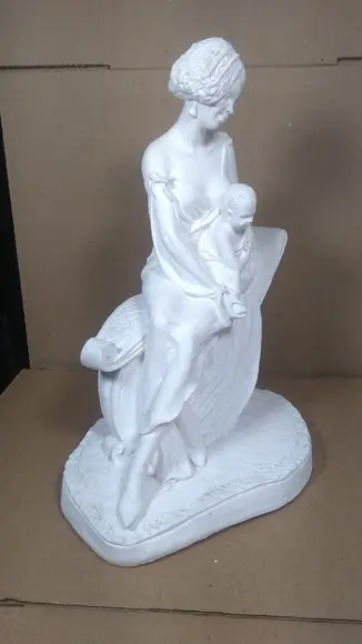 Negra do Divã Imagem Mulher c/ Criança Colo Escultura Gesso