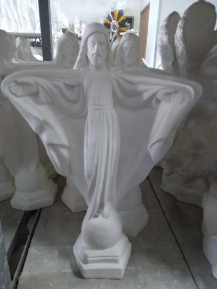 Oxalá Imagem Cristo de Braços Aberto em Gesso Cru
