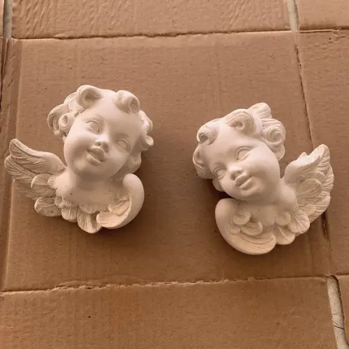 Par de Anjos do Céu para Pendurar na Parede em Gesso Cru