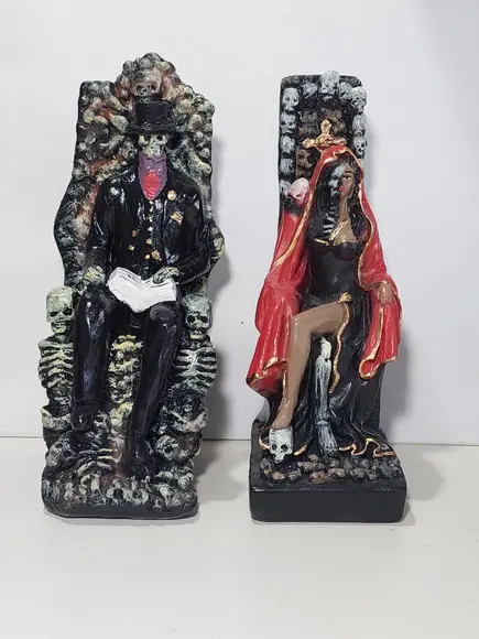 Pomba Gira Rosa Caveira e Exu Caveira Imagem Casal no Trono