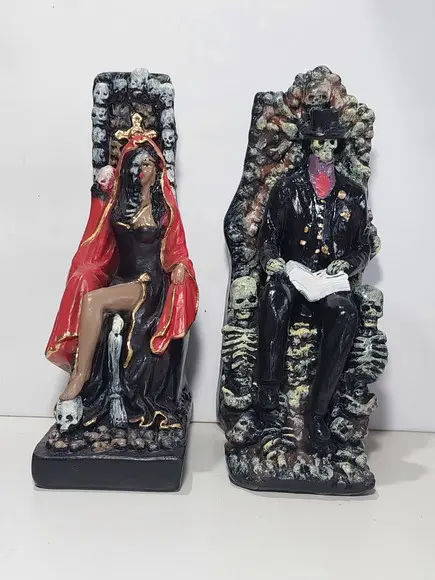 Pomba Gira Rosa Caveira e Exu Caveira Imagem Casal no Trono