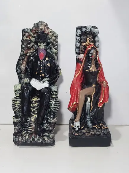 Pomba Gira Rosa Caveira e Exu Caveira Imagem Casal no Trono