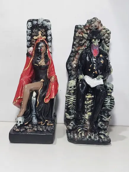 Pomba Gira Rosa Caveira e Exu Caveira Imagem Casal no Trono