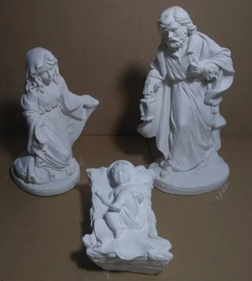 Presépio 3 Peças Sagrada Família Escultura Gesso Cru