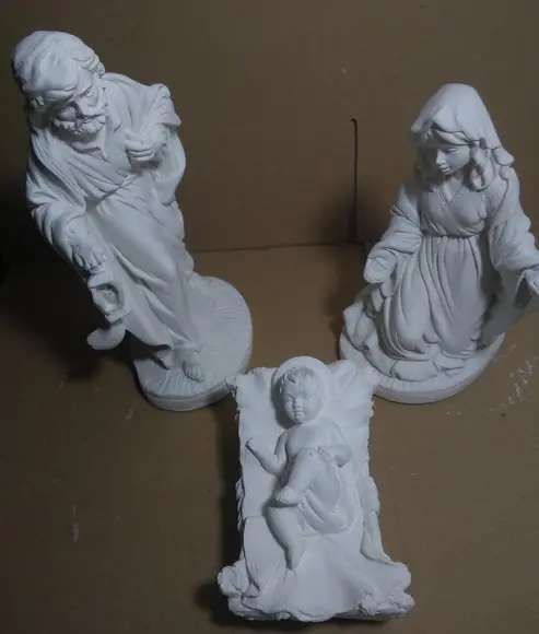 Presépio 3 Peças Sagrada Família Escultura Gesso Cru