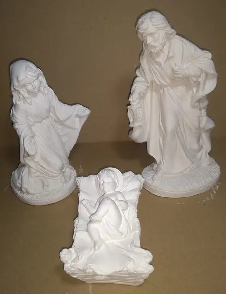 Presépio 3 Peças Sagrada Família Escultura Gesso Cru
