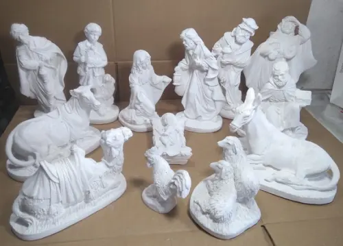 Presépio de Natal 13 Peças Esculturas Gesso Cru c/ 10 a 23cm