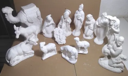 Presépio de Natal 14 Peças Esculturas Gesso Cru c/ 6 a 18cm