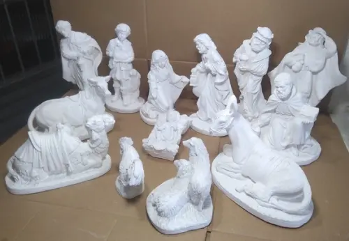 Presépio de Natal 13 Peças Esculturas Gesso Cru c/ 10 a 23cm