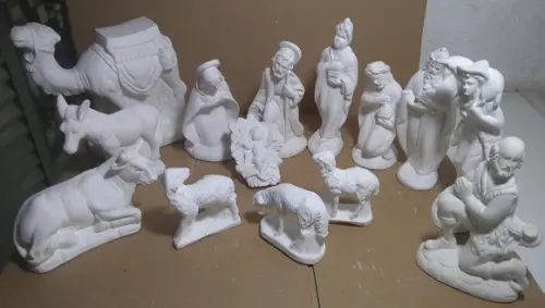 Presépio de Natal 14 Peças Esculturas Gesso Cru c/ 6 a 18cm