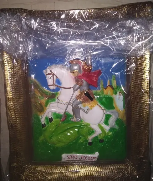 Quadro São Jorge Imagem em Relevo Escultura Moldura em Gesso