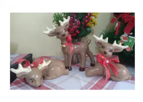 Rena e Alce Enfeites Natalinos 3 Imagens de Mesa para Natal