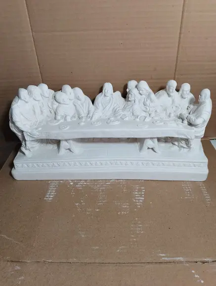 Santa Ceia de Mesa Imagem Sta Ceia com Base Itália Gesso Cru