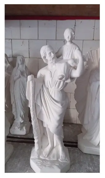 São Cristóvão Imagem Santo São Cristovão 60cm em Gesso Cru