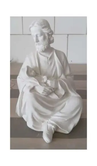 São José Sentado com Menino Jesus no Colo Imagem Gesso Cru