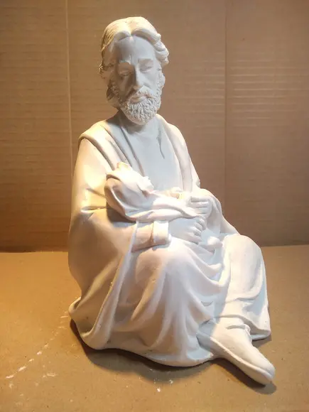 São José Sentado com Menino Jesus no Colo Imagem Gesso Cru