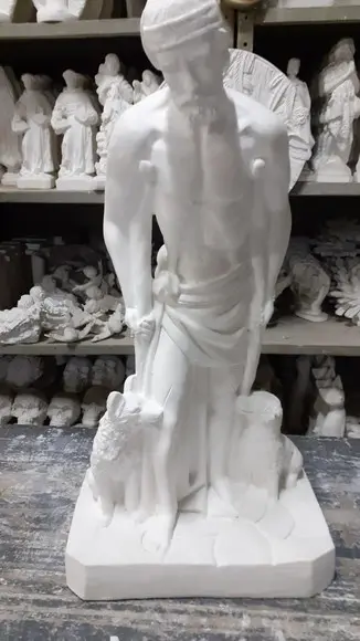 São Lazaro Imagem Santo São Lazaro Escultura Gesso Cru 48cm