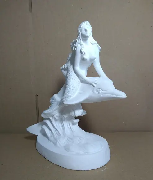 Sereia Imagem Sereia Janaina no Golfinho em Gesso Cru